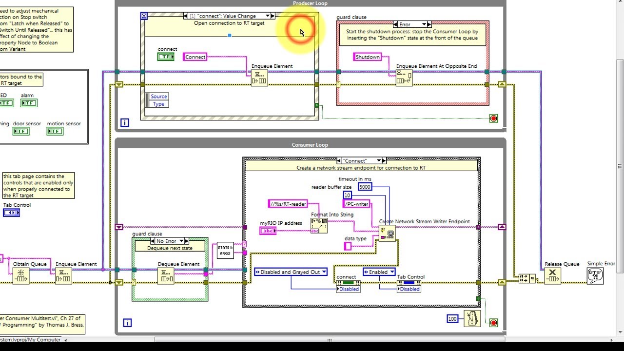 LabVIEW code: Event-driven producer-consumer state machine (walk-through)