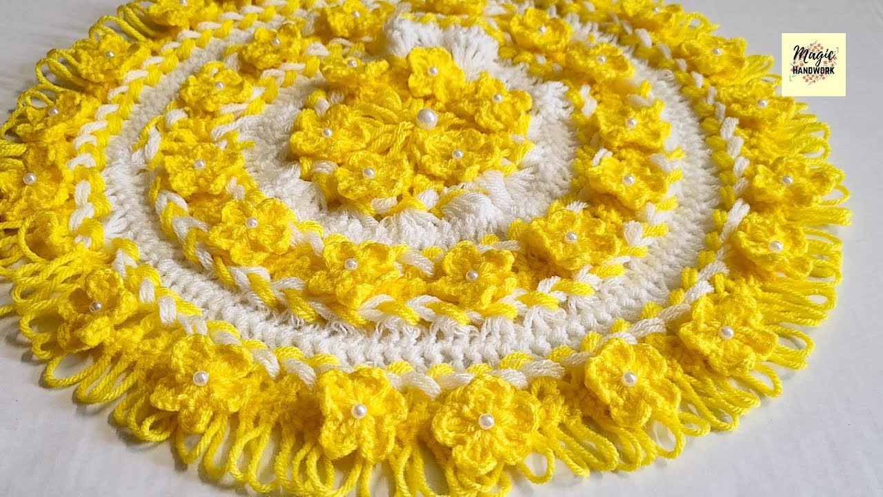 🌼थालपोश, Crochet Round Placemat, How to use U pin/Hairpin Lace, Crochet Thalposh, Thalpose ke design
