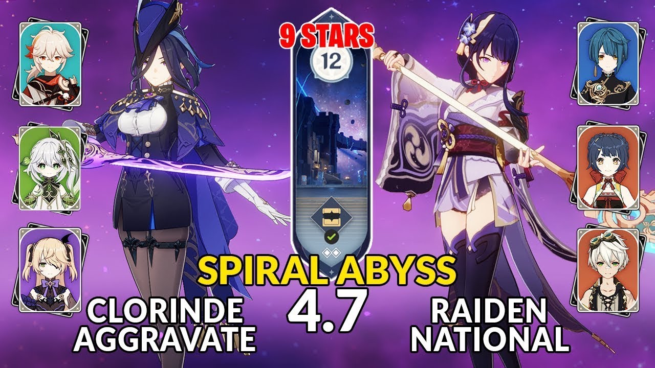New 4.7 Spiral Abyss│Clorinde Aggravate & Raiden National | Floor 12 - 9 Stars | Genshin Impact