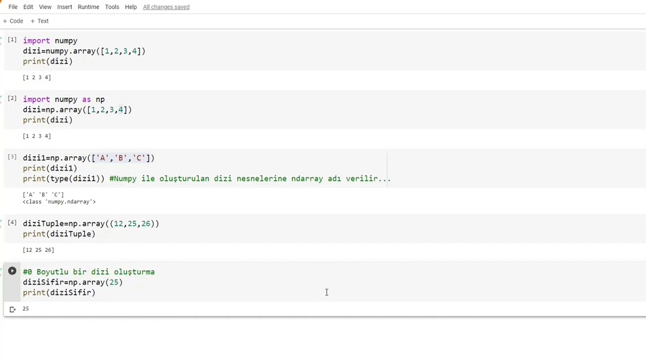Python Numpy Kütüphanesi Dizi İşlemleri