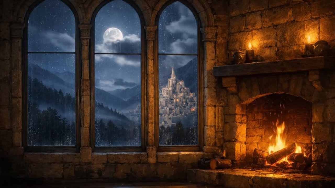 Cheminée médiévale sous la pluie 🌙 2h de calme pour s'endormir ou travailler