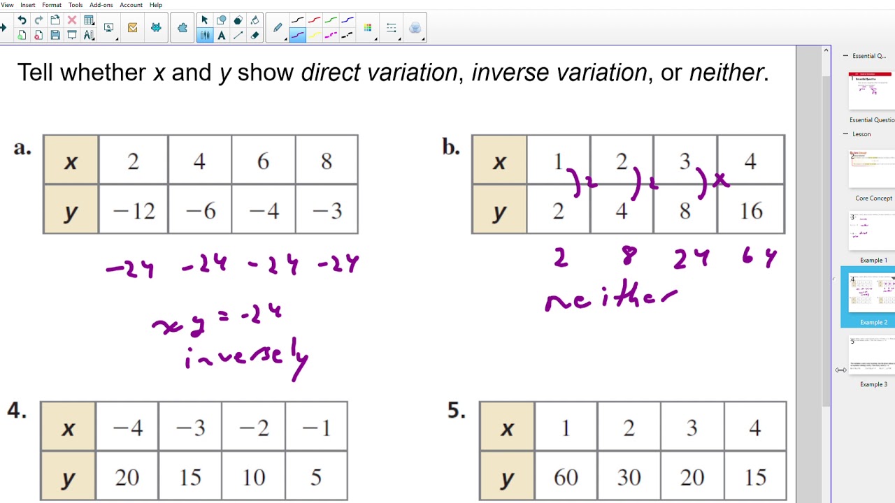 7 1 Direct and Inverse Variation