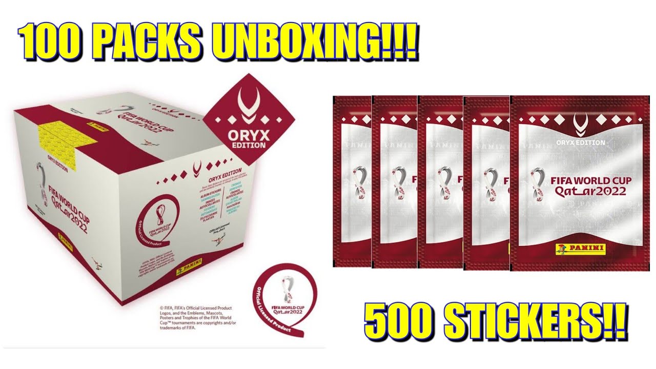 100 STICKER PACKS UNBOXING! 500 STICKERS COMPLETE BOX! FIFA Panini World Cup Qatar 2022 Oryx Edition