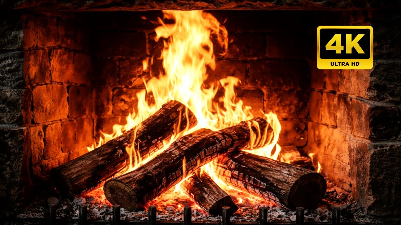 3 часа у камина 4K | Золотое пламя и потрескивание огня для умиротворения