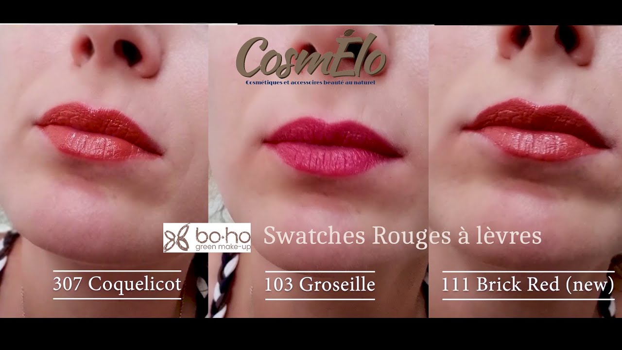 Rouges à lèvres #BOHO GREEN MAKE UP Mats, nacrés, glossys #BIO Naturels #Swatches