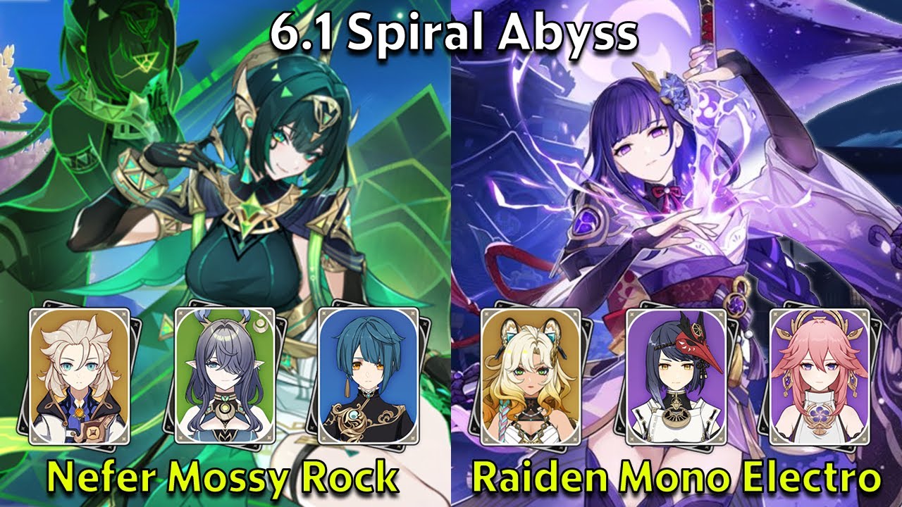 C0 Nefer Mossy Rock и C2 Raiden Mono Electro - Genshin Impact 6.1 Spiral Abyss Full Clear
