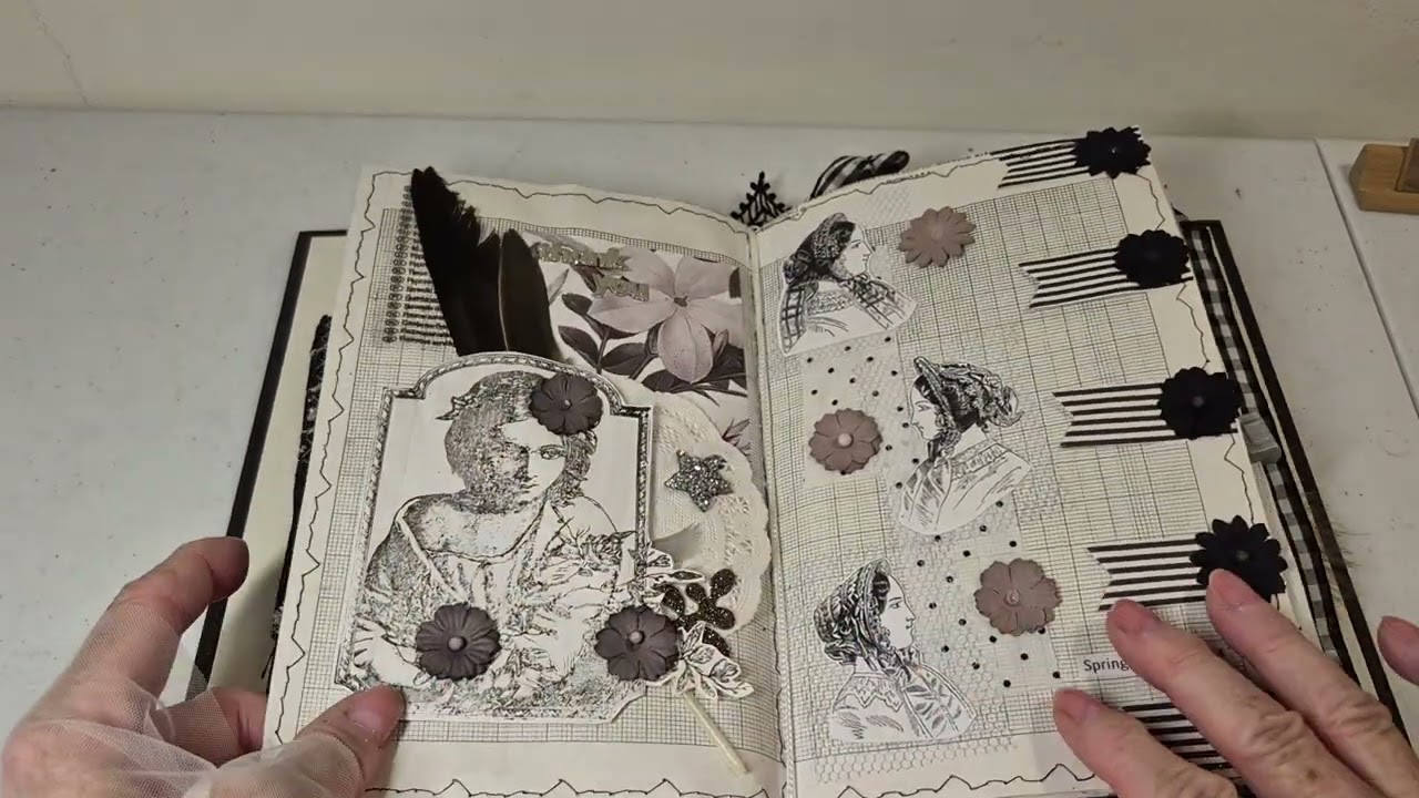 B & W mixed media altered book