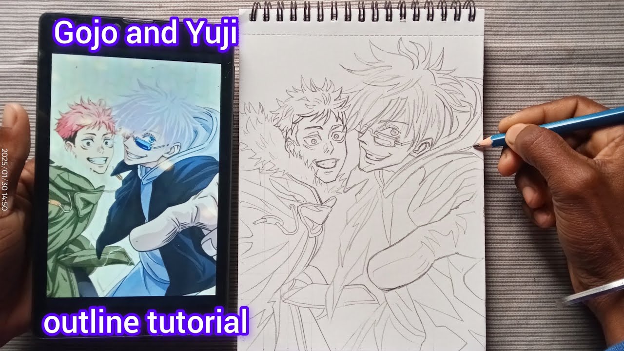 Gojo and Yuji outline tutorial | Easy gojo and Yuji outline drawing for beginners | Step by step