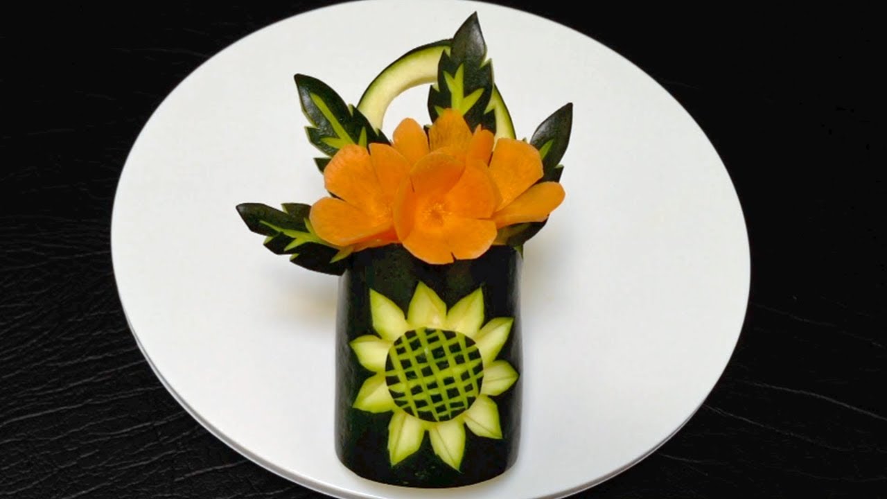 Simple Zucchini Flower Basket - Beginners Lesson 45 By Mutita Art Of Fruit And Vegetable Carving