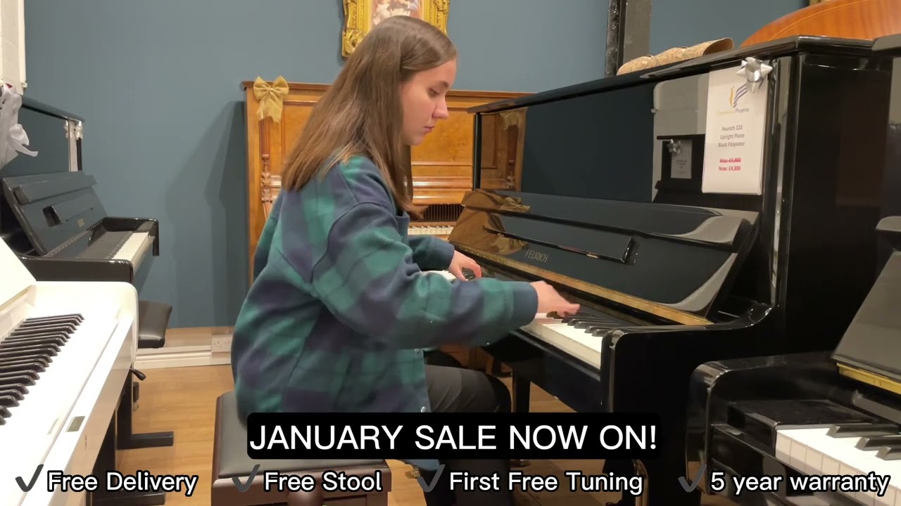 Feurich 122 Upright Piano Black Polyester | Sherwood Phoenix | JANUARY SALE