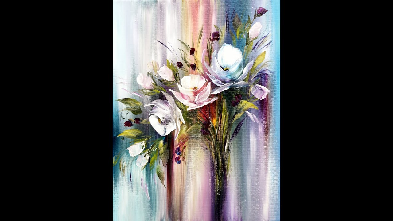 Easy Painting, Flowers, Colorful Abstract Background, Einfach Malen, Blumen, Acrylmalerei, V420