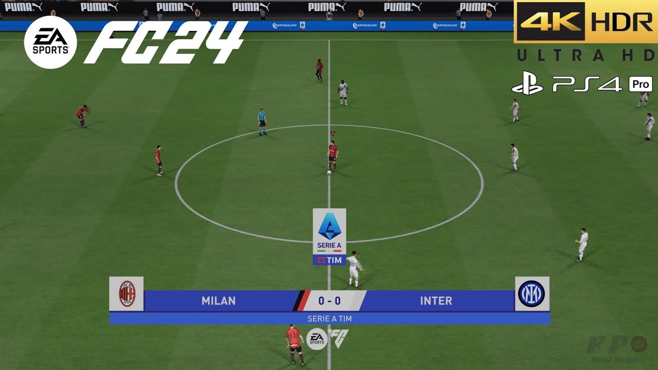 Геймплей EA FC 24 PS4 Pro старого поколения — «Милан» против «Интера» | Серия | 4K HDR