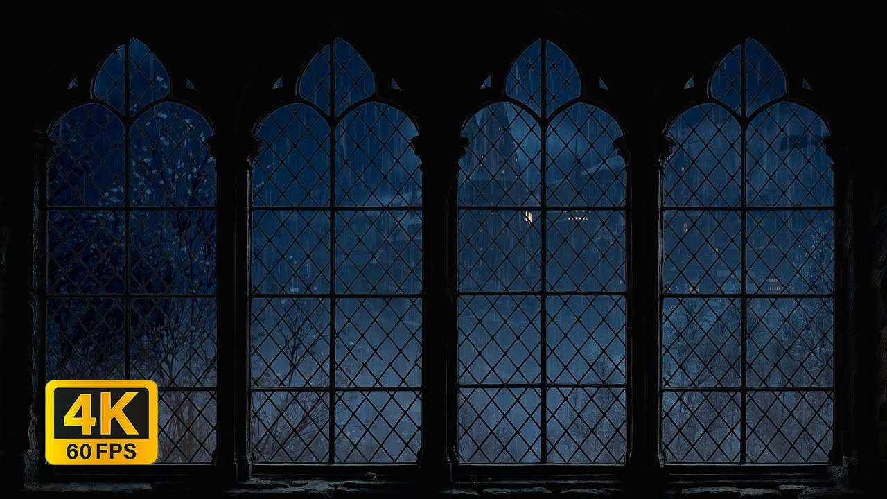 4K Hogwarts Castle Night Rain Window View with Wind & Rain Sounds for Sleep & Study