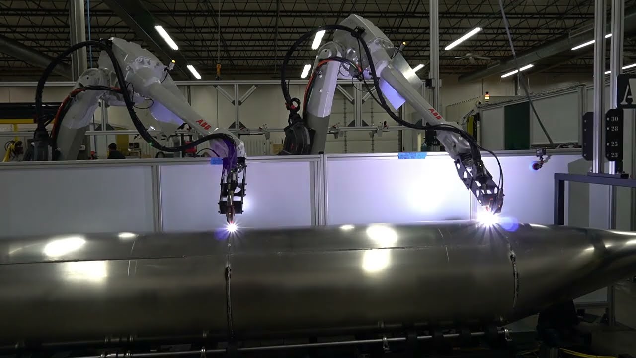 ABB robots + ServoRobot seam tracking camera + Fronius arc-welding of aluminum pontoons