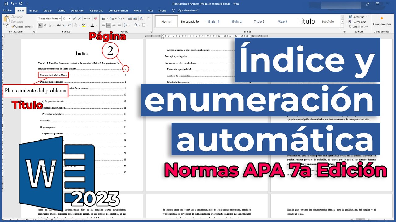 APRENDE a hacer ÍNDICE y ENUMERACIÓN automática en WORD 2023 || Normas APA Septima edición.