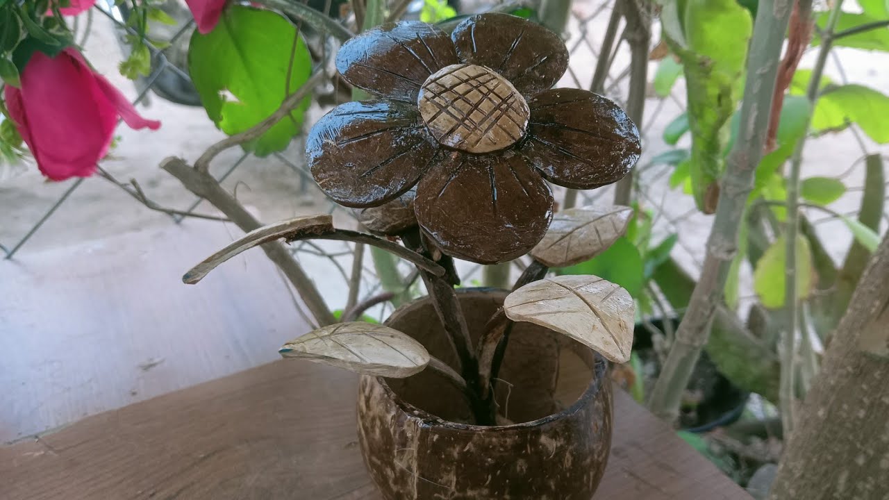 🤯coconut shell flower // how to make coconut shell flower #shorts #diy #shortsfeed #craft crazycraft