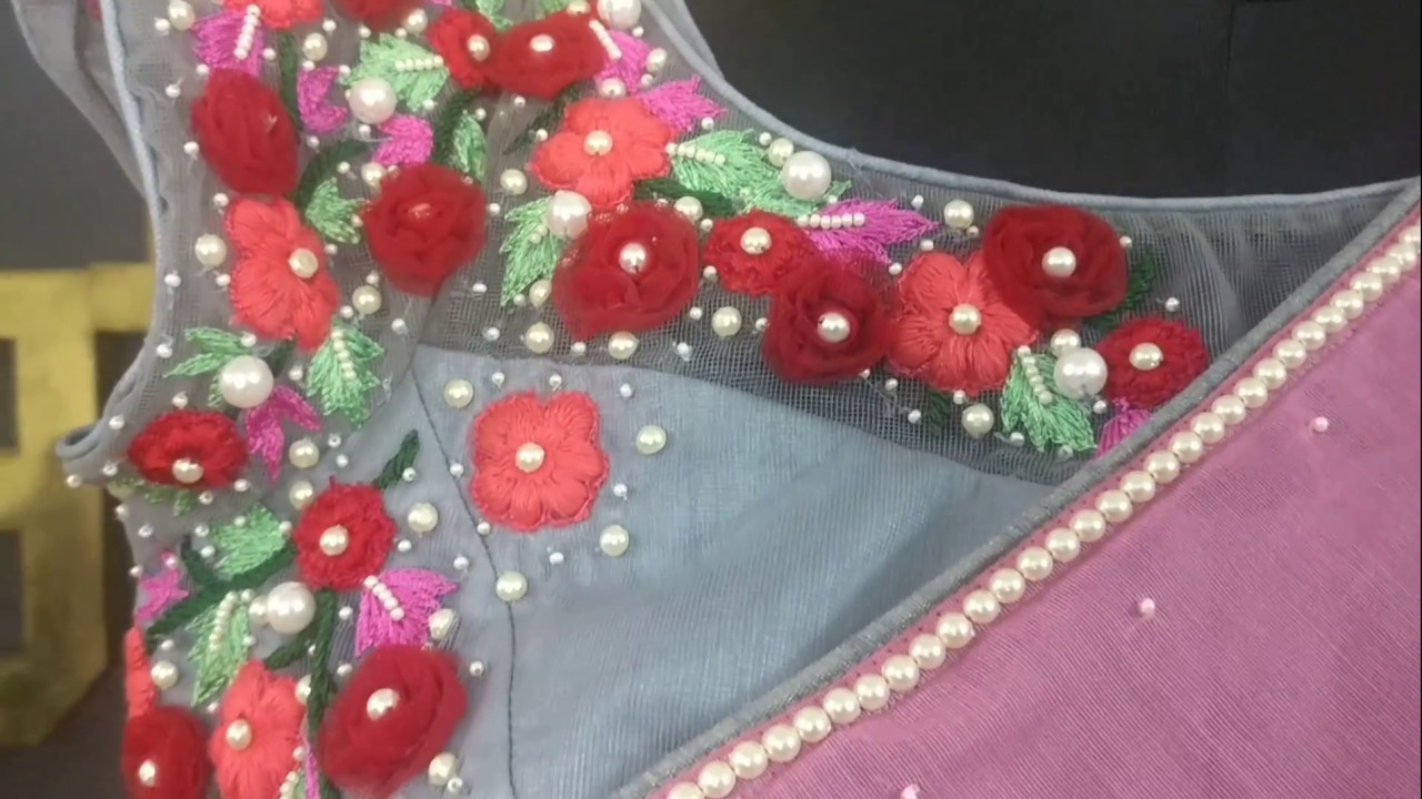 Net Embossed Flowers on a Designer Blouse