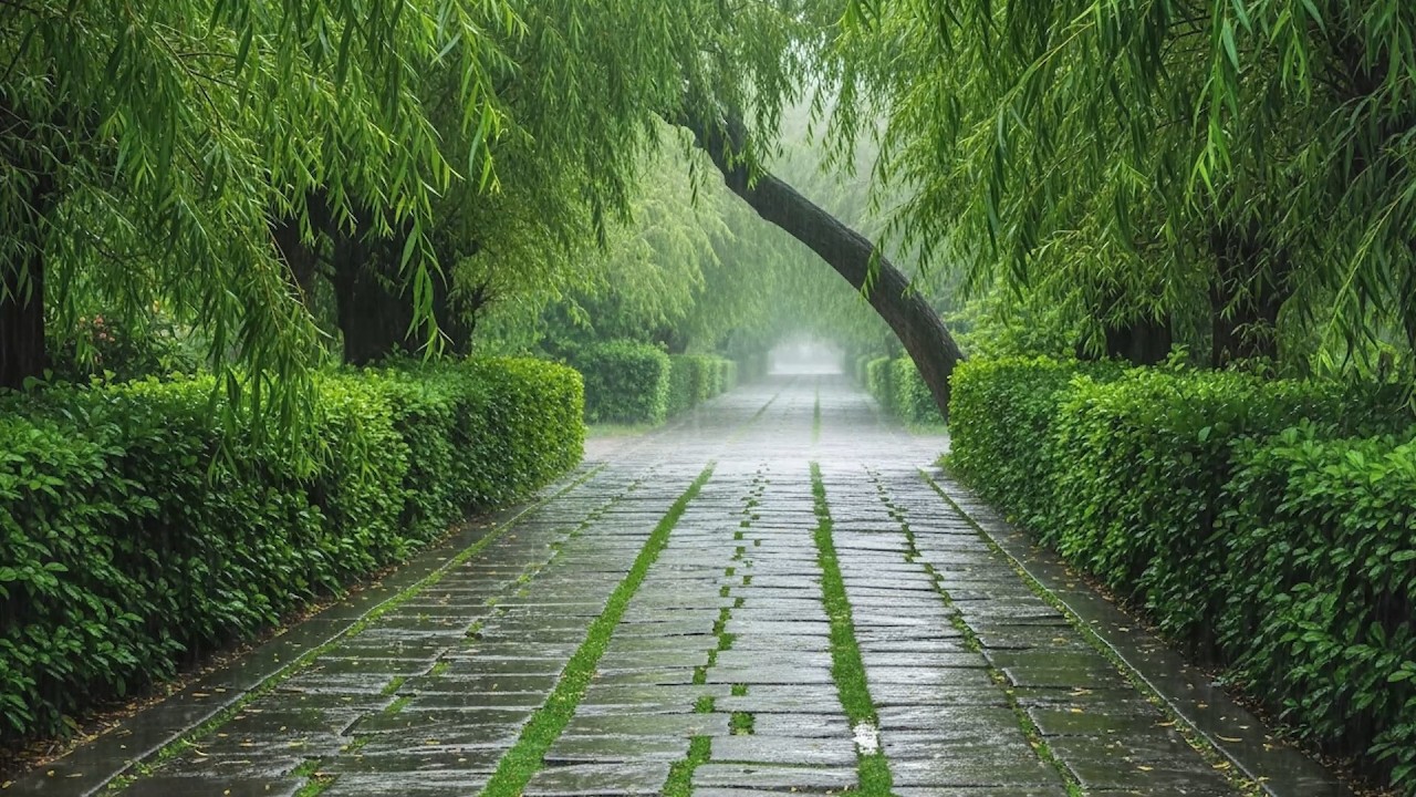 Rain in the forest path, forest wooden house, sleep, relax, meditate, ASMR, Real Shot