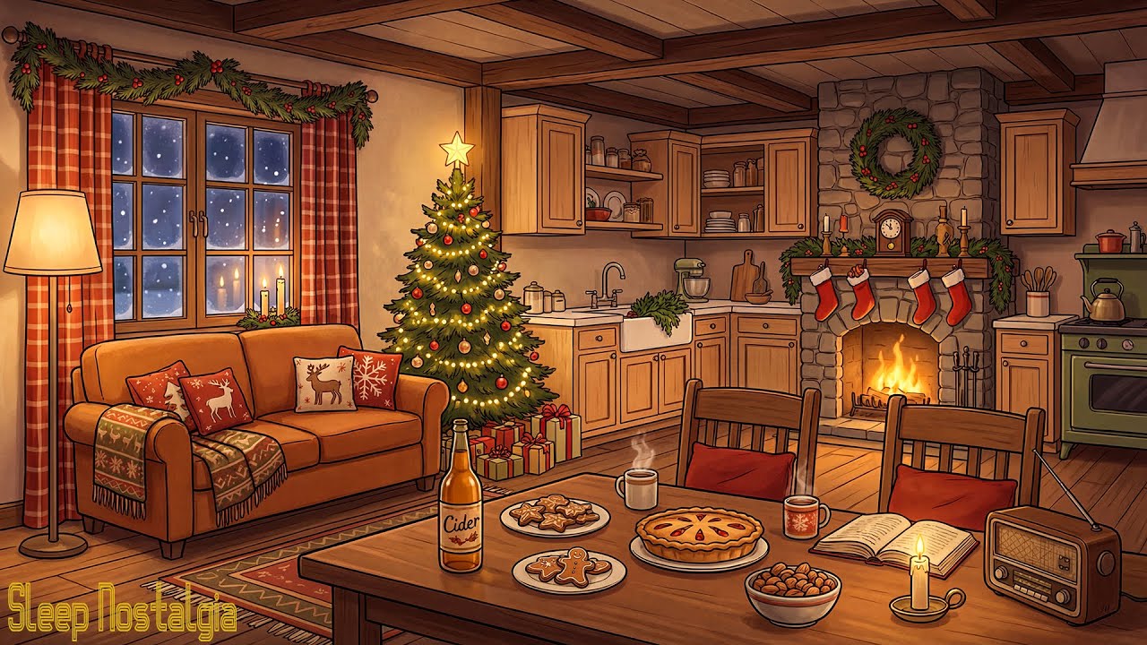 it’s snowing as vintage oldies play from another room ❄️🎄 a cold christmas night to unwind