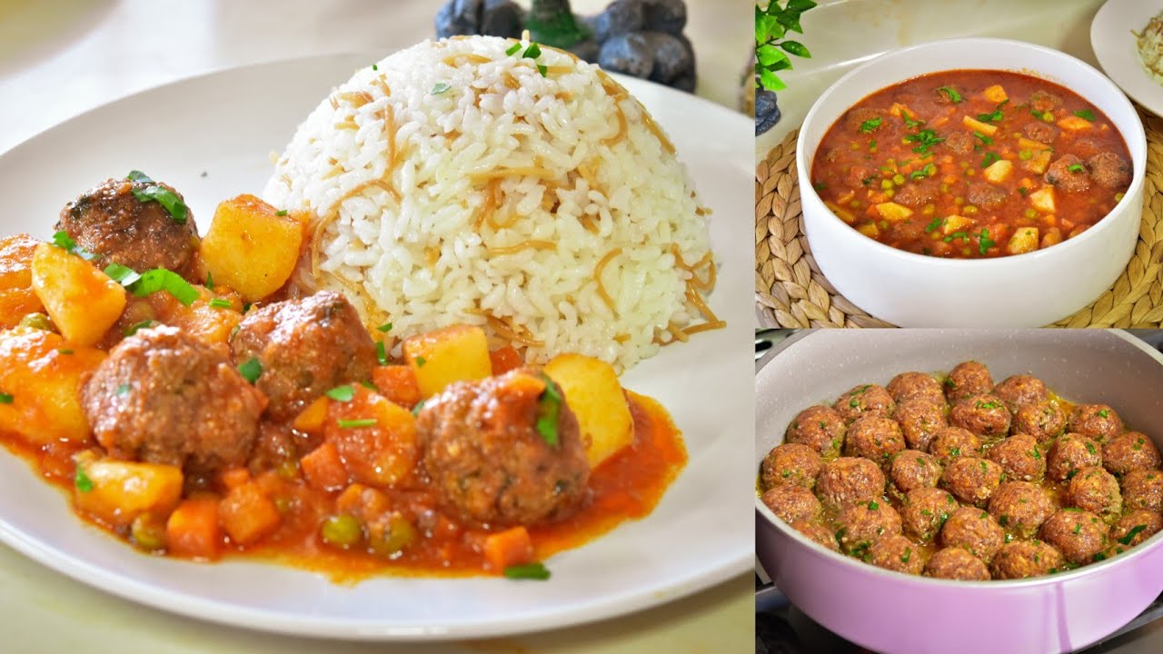 كرات الكباب مع الخضار وجبات غداء شهيه اكتر وصفه بعملها 👍 Kebab balls with vegetables in red sauce