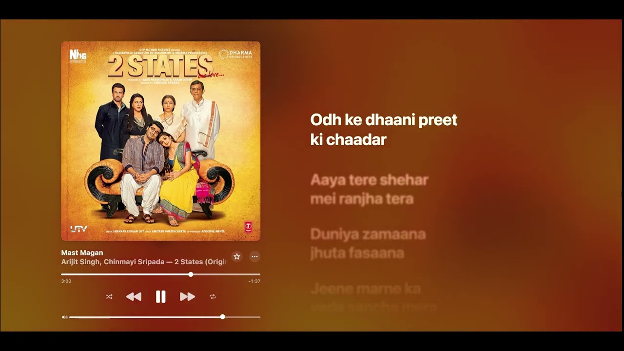 Mast Magan - Arijit Singh & Chinmayi Sripada (Lyrics)