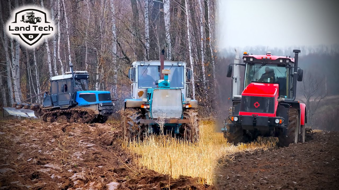 Тракторы К-530, Т-150К и Агромаш 90ТГ пашут поле в грязь. Новый Кировец вместо John Deere
