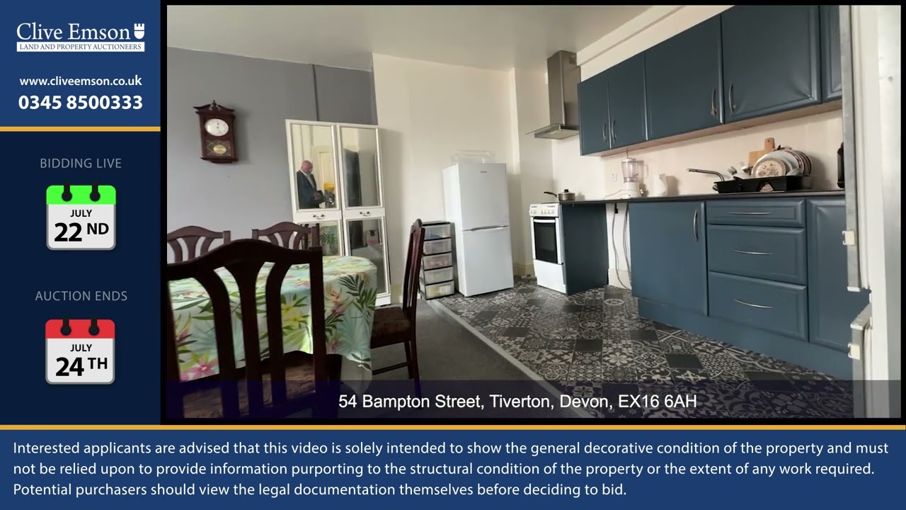 54 Bampton Street, Tiverton, Devon, EX16 6AH &ndash; July 2024 Auction