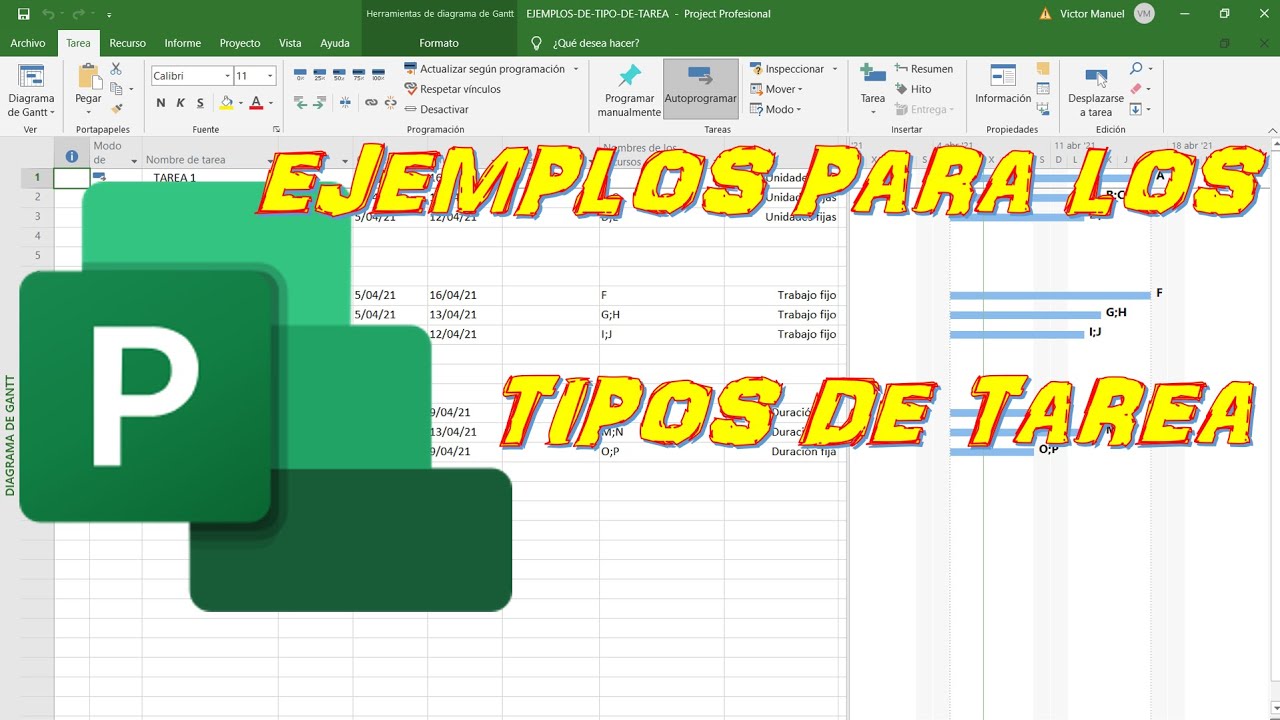 TIPOS DE TAREA EN PROJECT EJEMPLOS