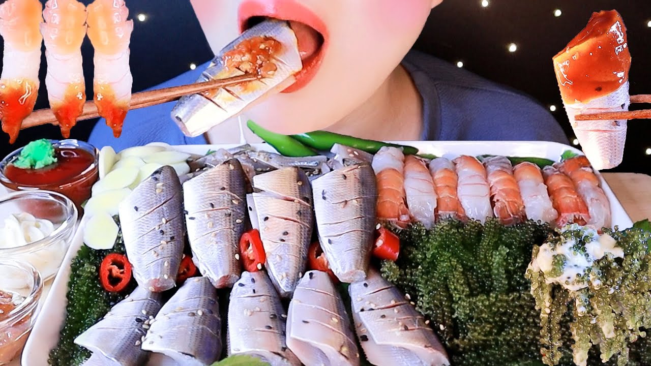 ASMR 통전어, 딱새우, 바다포도 황금조합🌝                 Mukbang Eating show/20210922