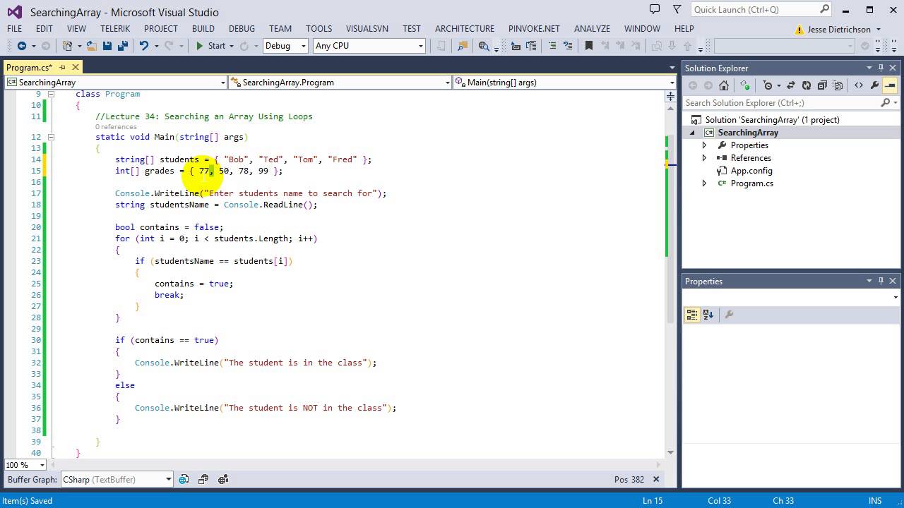 Learn C# for beginners: 34 - Searching an Array Using Loops