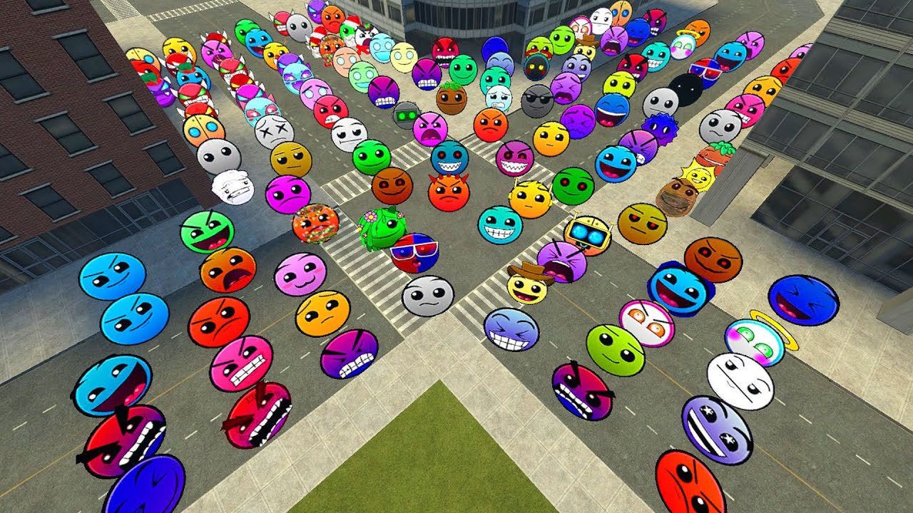 Geometry Dash and Lobotomy Dash Nextbots Family Chase me in CITY Garry's Mod