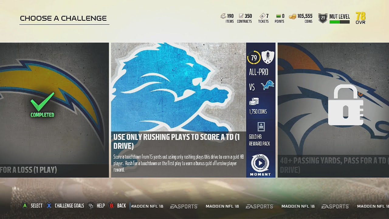 Madden NFL 18 | Gauntlet | Veteran Challenge #10 | Use Only Rushing Plays To Score TD (1 Drive)