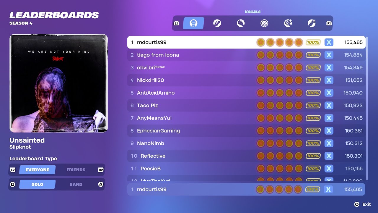 [Fortnite Festival S4] Unsainted Expert Vocals 100% FC World Record All Perfects