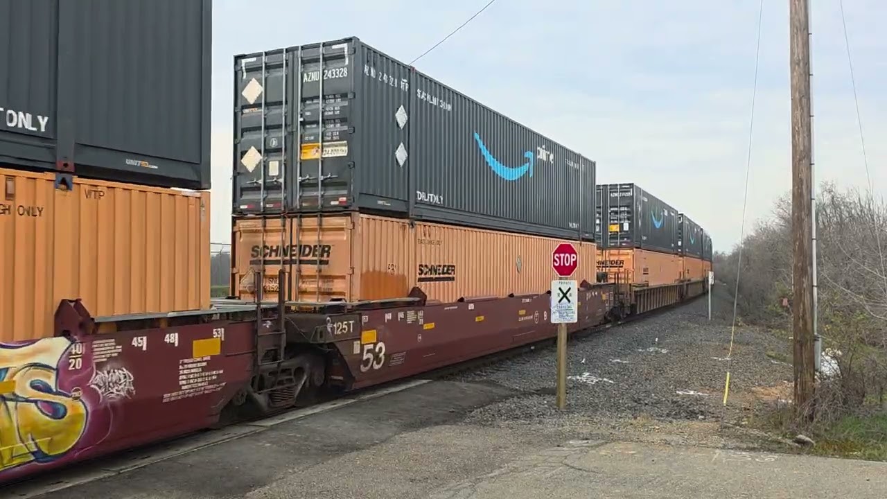 Union Pacific 7758 leads an intermodal in Marysville, CA