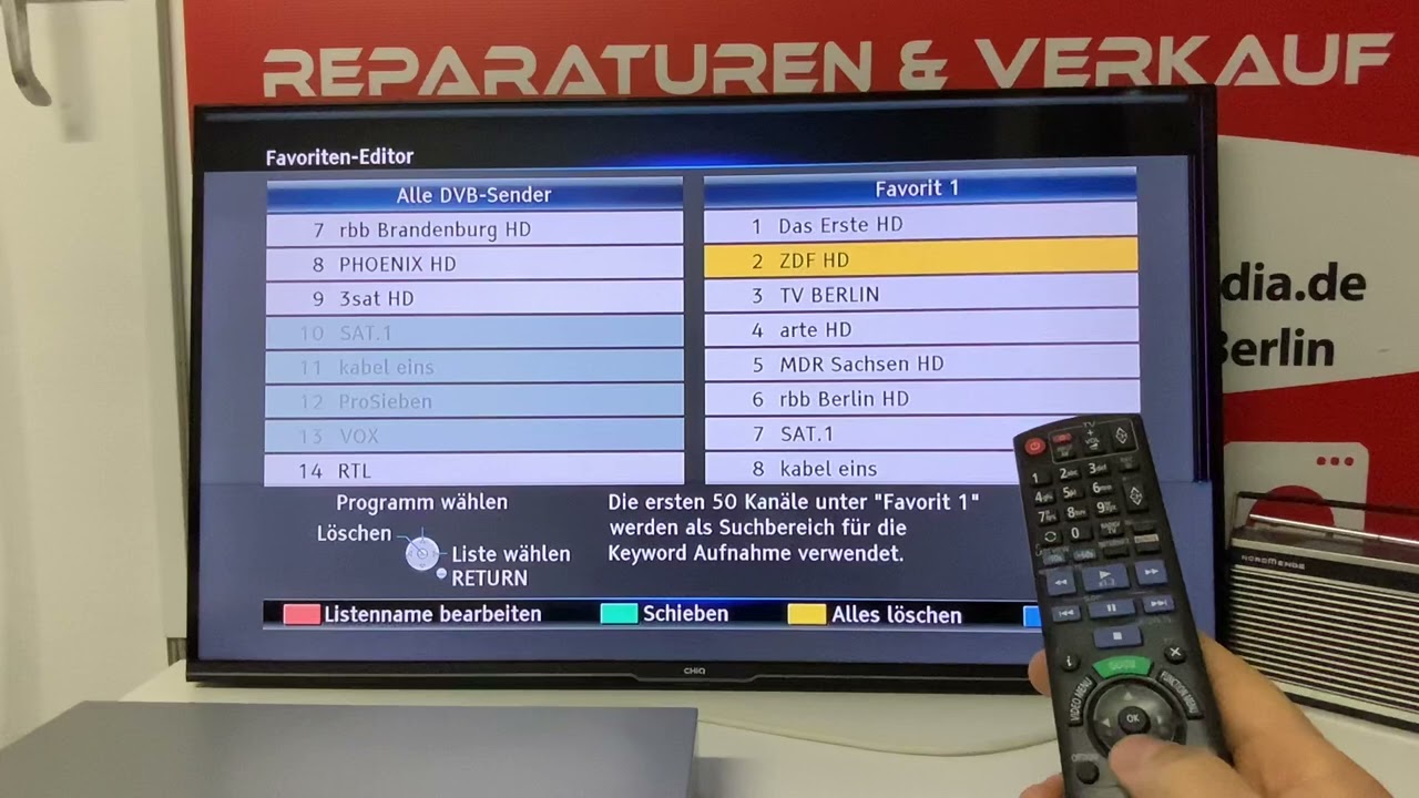 Panasonic DVD/Blu-ray receiver recorder Sender sortieren, verschieben. Favoriten Tabelle erstellen.