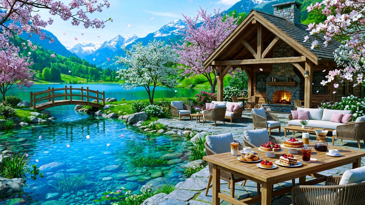 Calm Spring Morning Coffee Shop Ambience with Smooth Jazz Piano Music for Productivity Boost