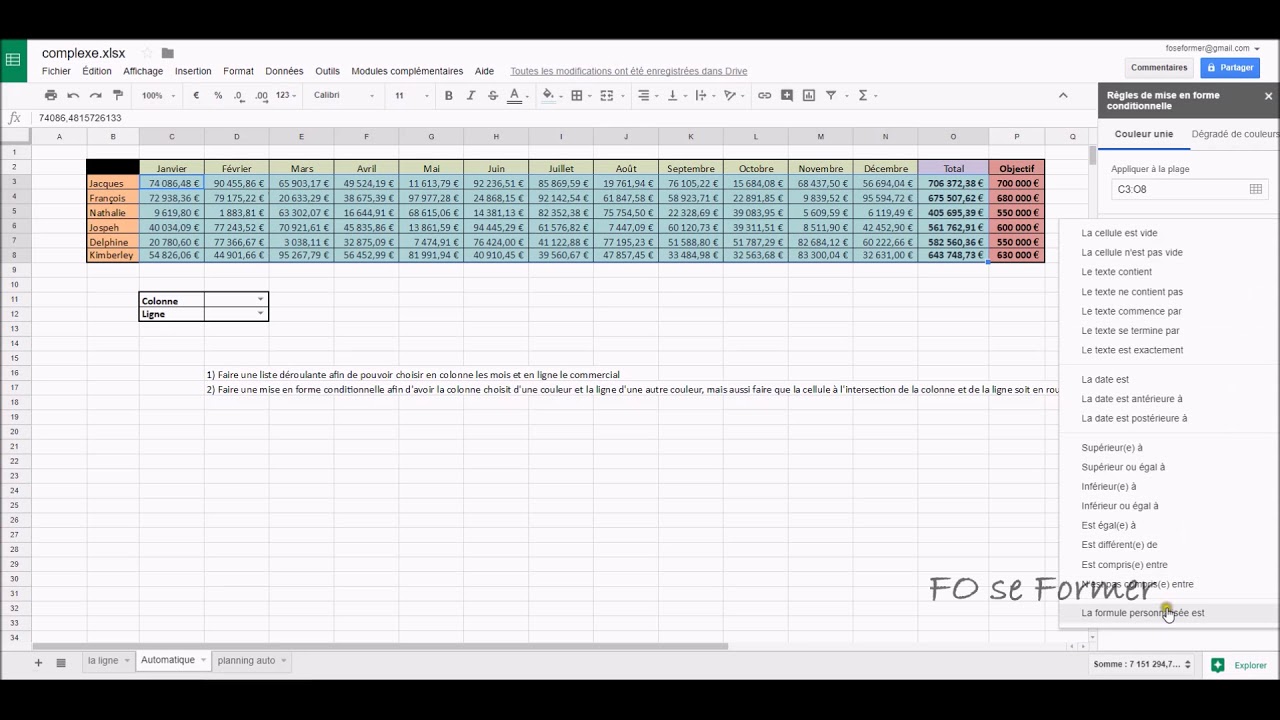 Google Sheets : Mise en forme conditionnelle complexe
