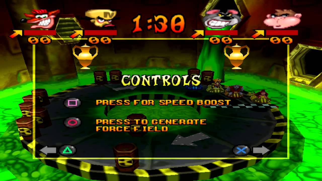 Crash Bash Gameplay Warp Room 4 Gameplay (PSX,PsOne,Playstation)