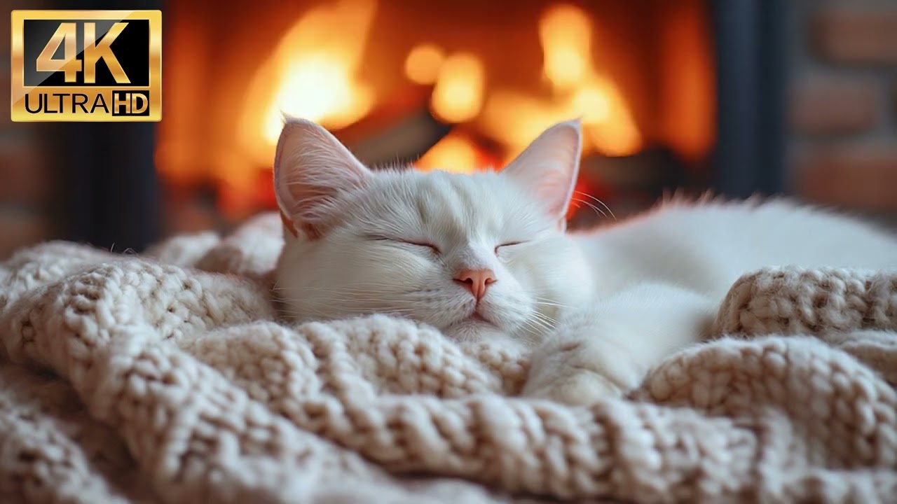 🔥 Cozy Cat Nap by the Fire in 4K 🐈 | Calming Fireplace Sounds for Relaxation & Sleep 💤