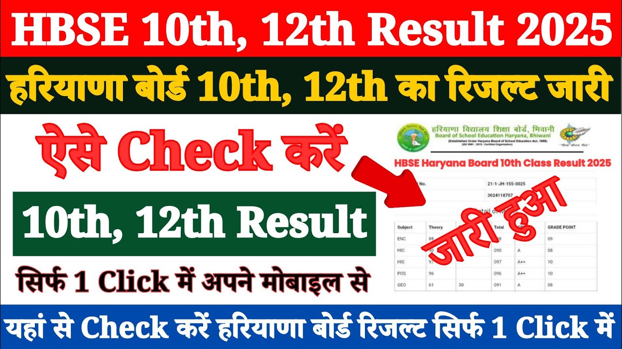 HBSE 10th 12th Result 2025 Kaise Dekhe ? Haryana Board 10th, 12th Ka Result Kaise Check Kare 2025 ?