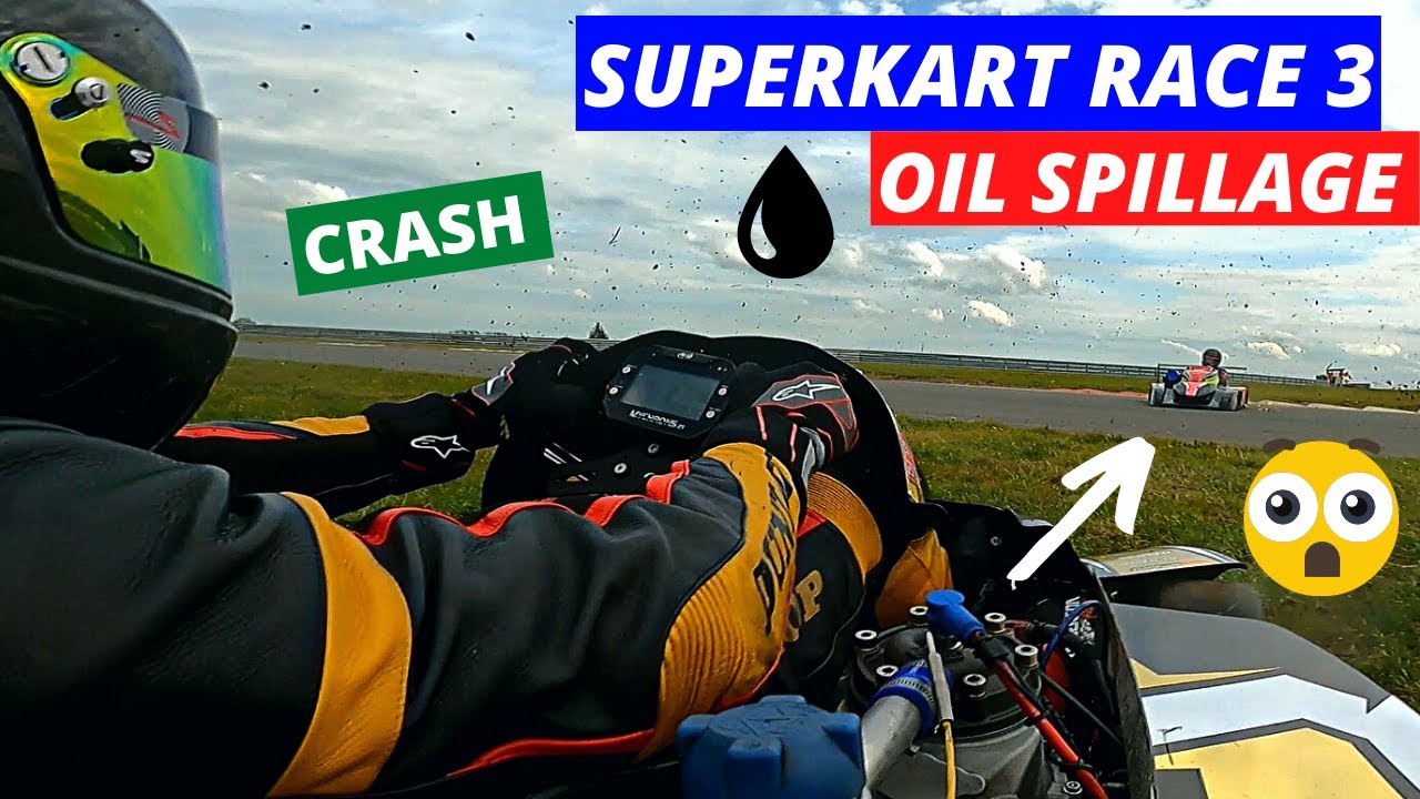 250 Superkart Race 3: OIL SPILLAGE CRASH!! Must Watch... (Snetterton 300 Circuit)