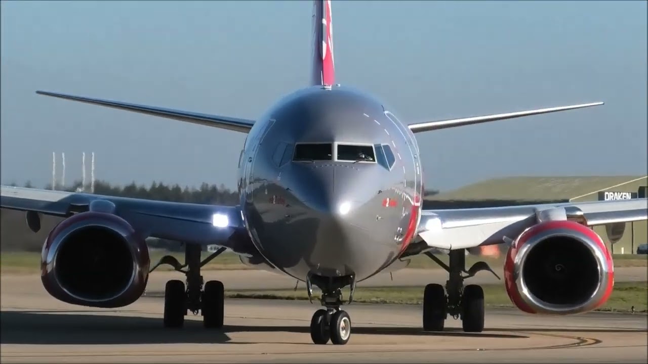 JET 2 Boeing 737 closeup departure from Bournemouth Airport