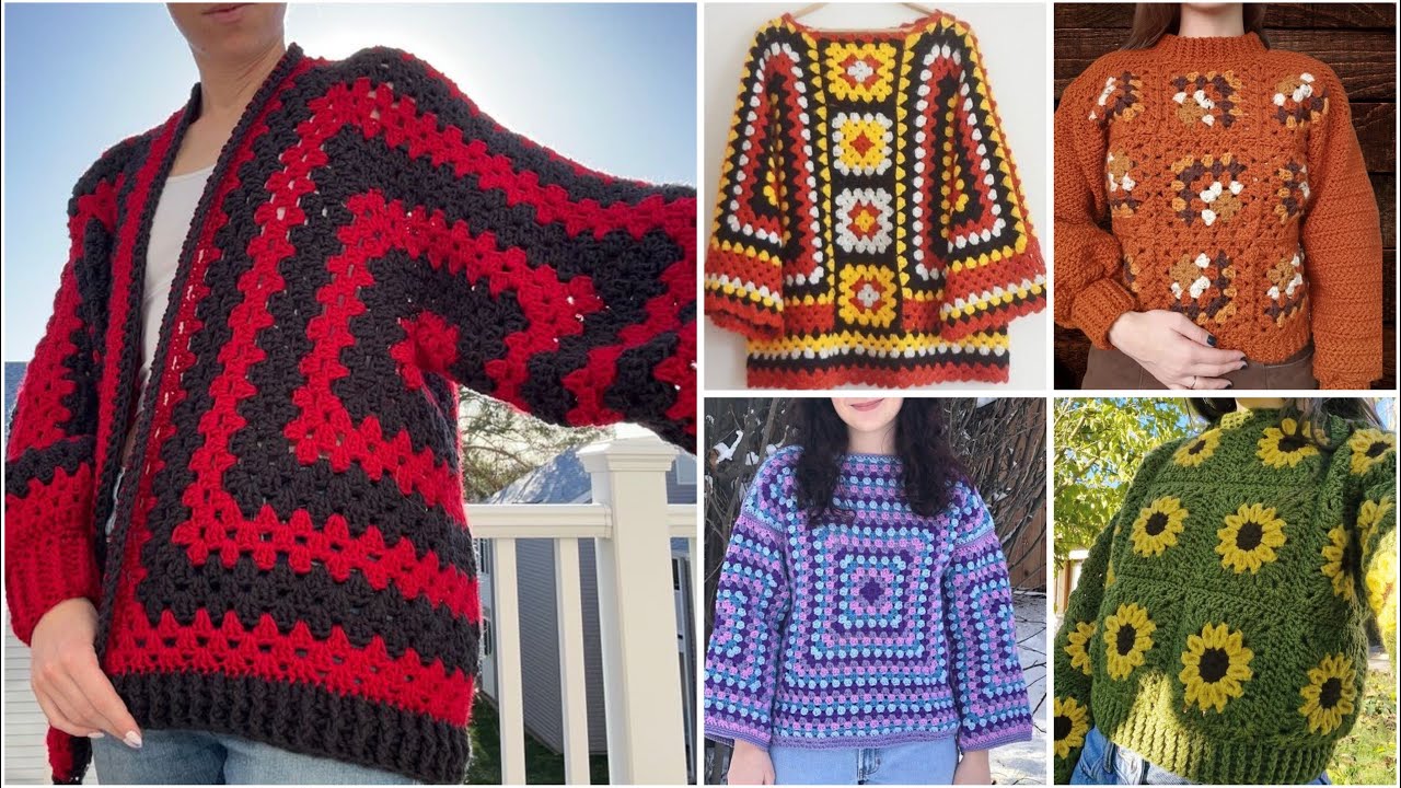 Gorgeous crochet 🧶 multicoloured sweater cardigan designs ideas
