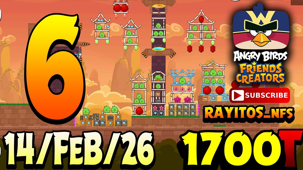 Прохождение уровня 6 турнира Angry Birds Friends, 1700 очков, бонусы и улучшения.