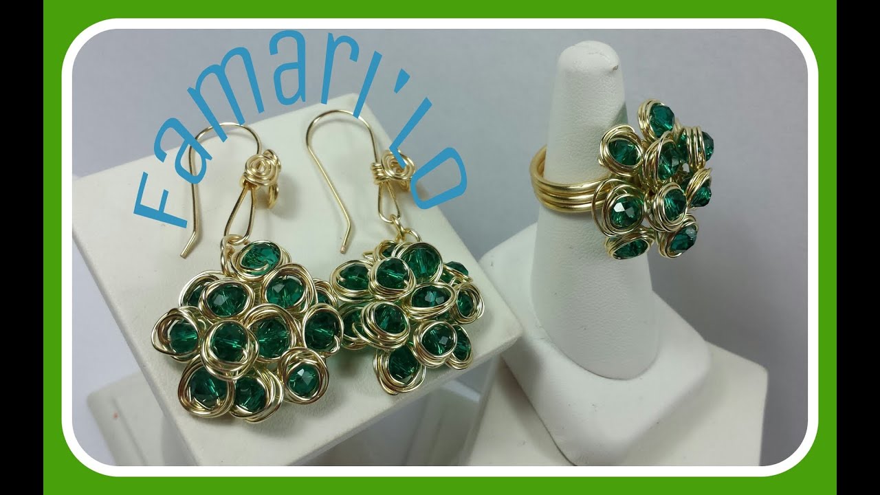 Anillo y A retes en color verde (bisutería)