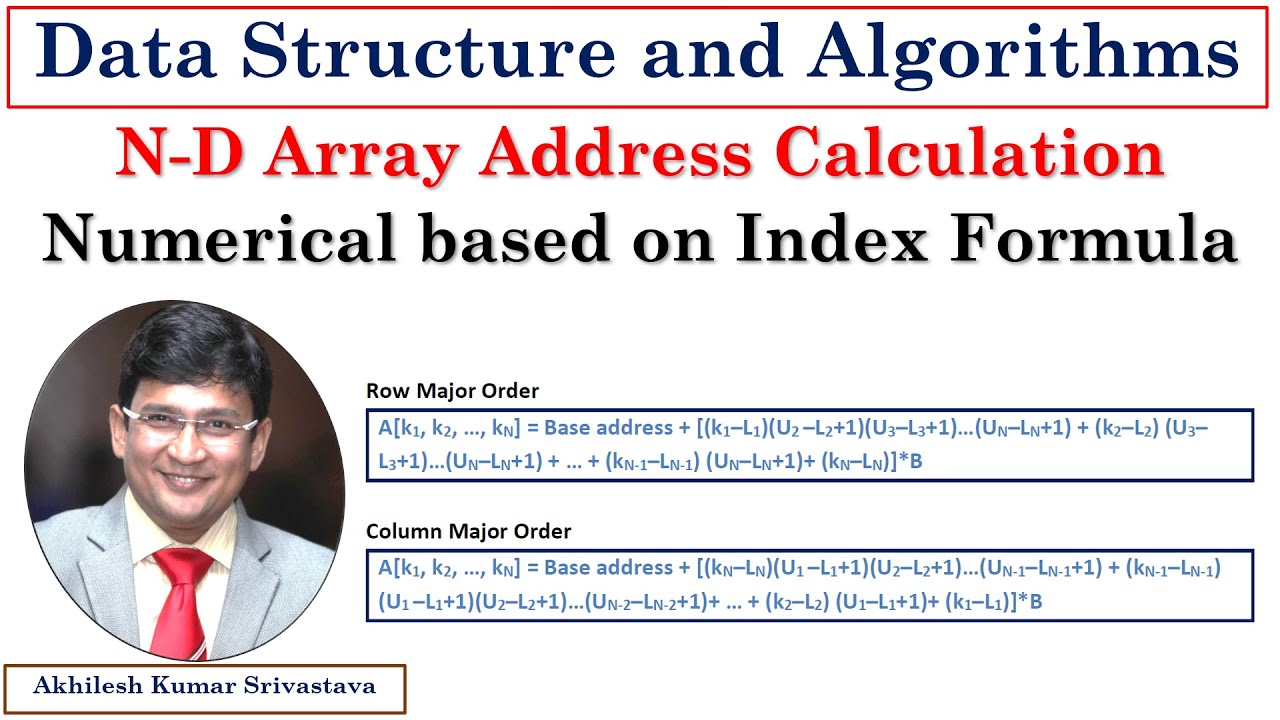 9.10 Address Calculation in N-Dimensional Array (Row Major Order, Column Major) - Index Formula
