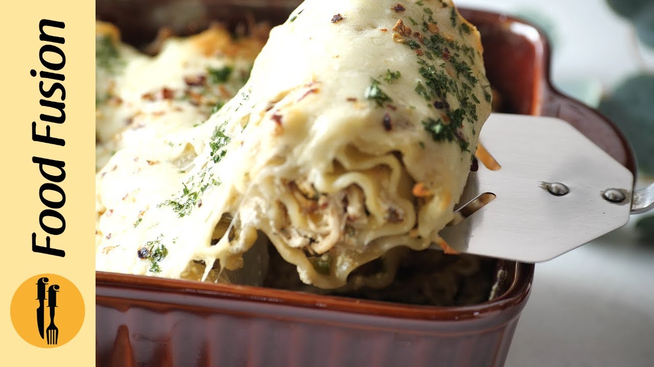 Chicken Alfredo Lasagna Rollups - with and without oven Recipe By Food Fusion