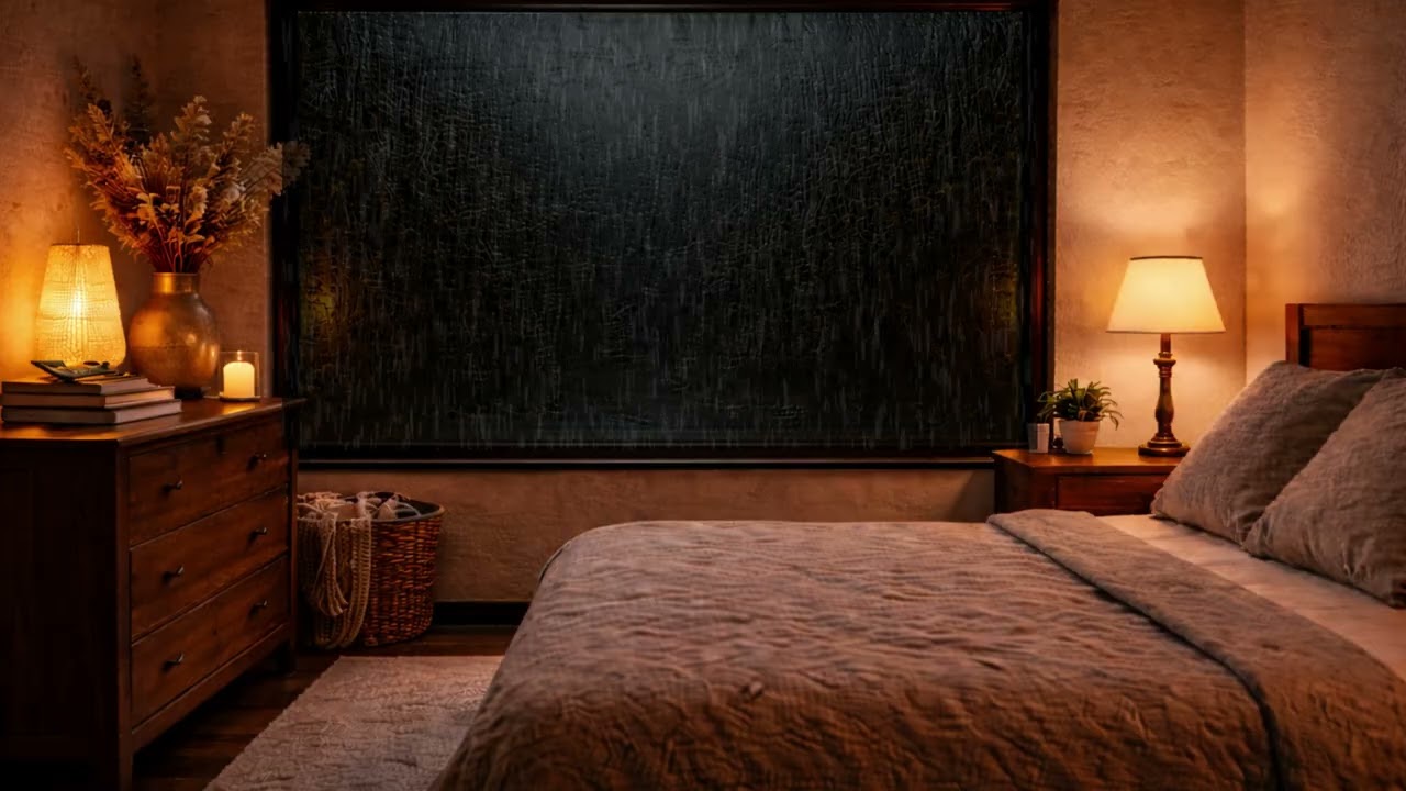 Gentle Night Rain on a Large Window • Relaxing Bedroom Ambience