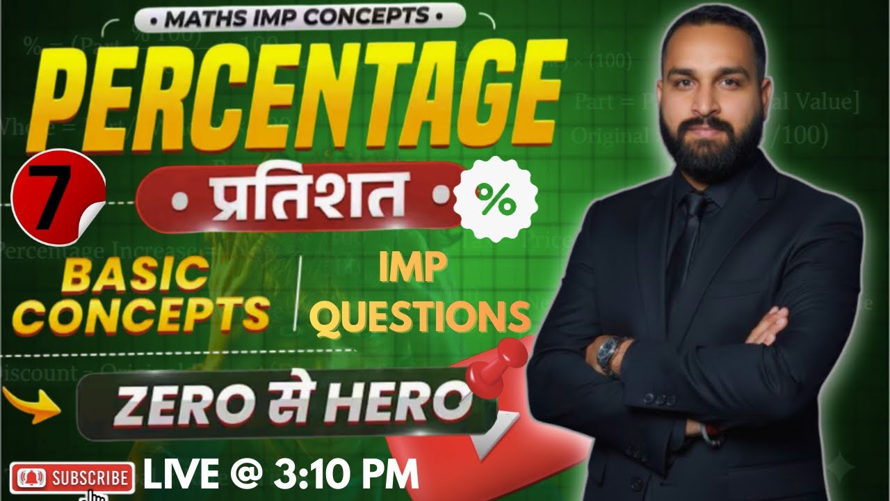 Percentage (प्रतिशत)  CLASS - 7 Basic Concepts + IMP Questions 🔥 by Ankit  Sir Maths | SSC MATHS