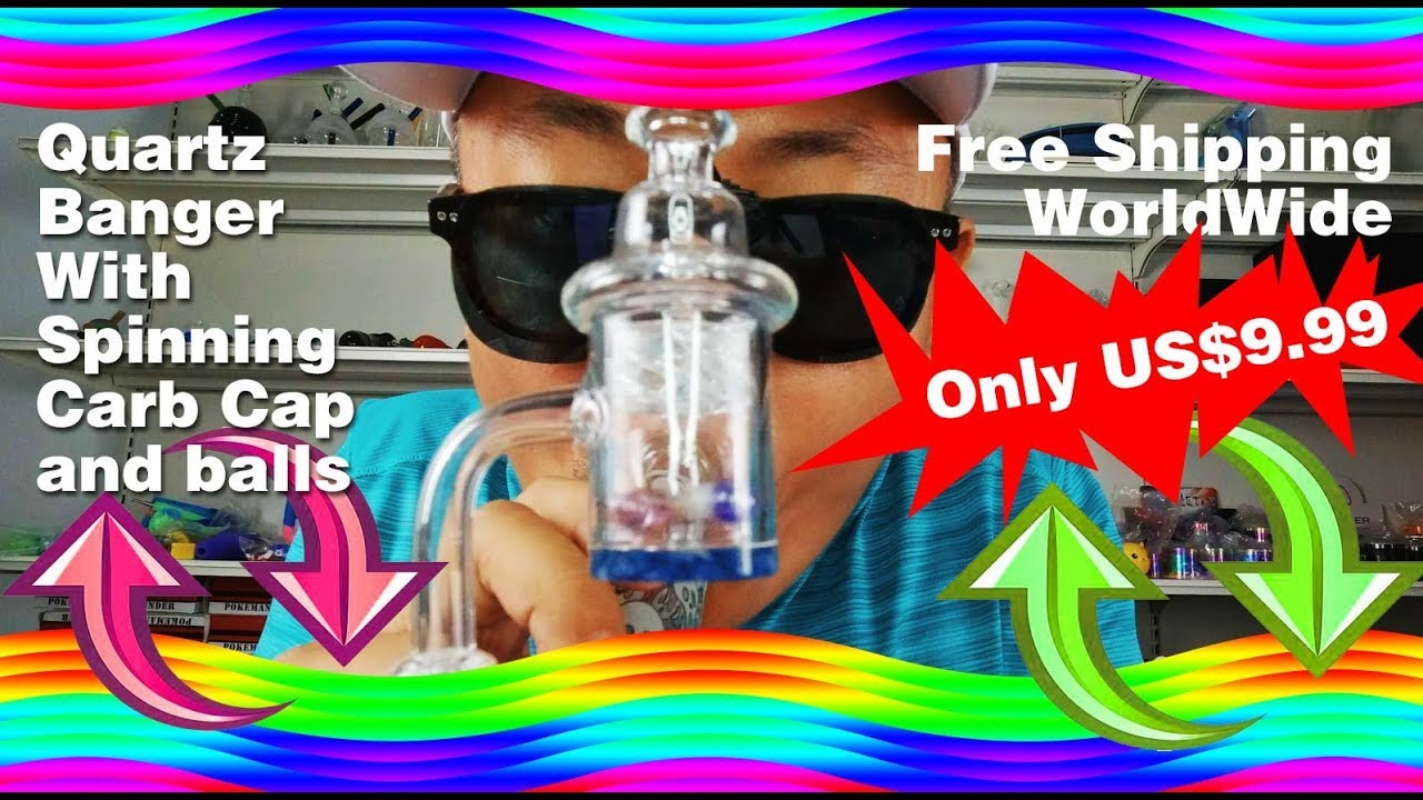 Blue Bottom Quartz Banger With Spinner Carb Cap and Terp Pearl Ball #quartzbanger #dabrig #bong #420